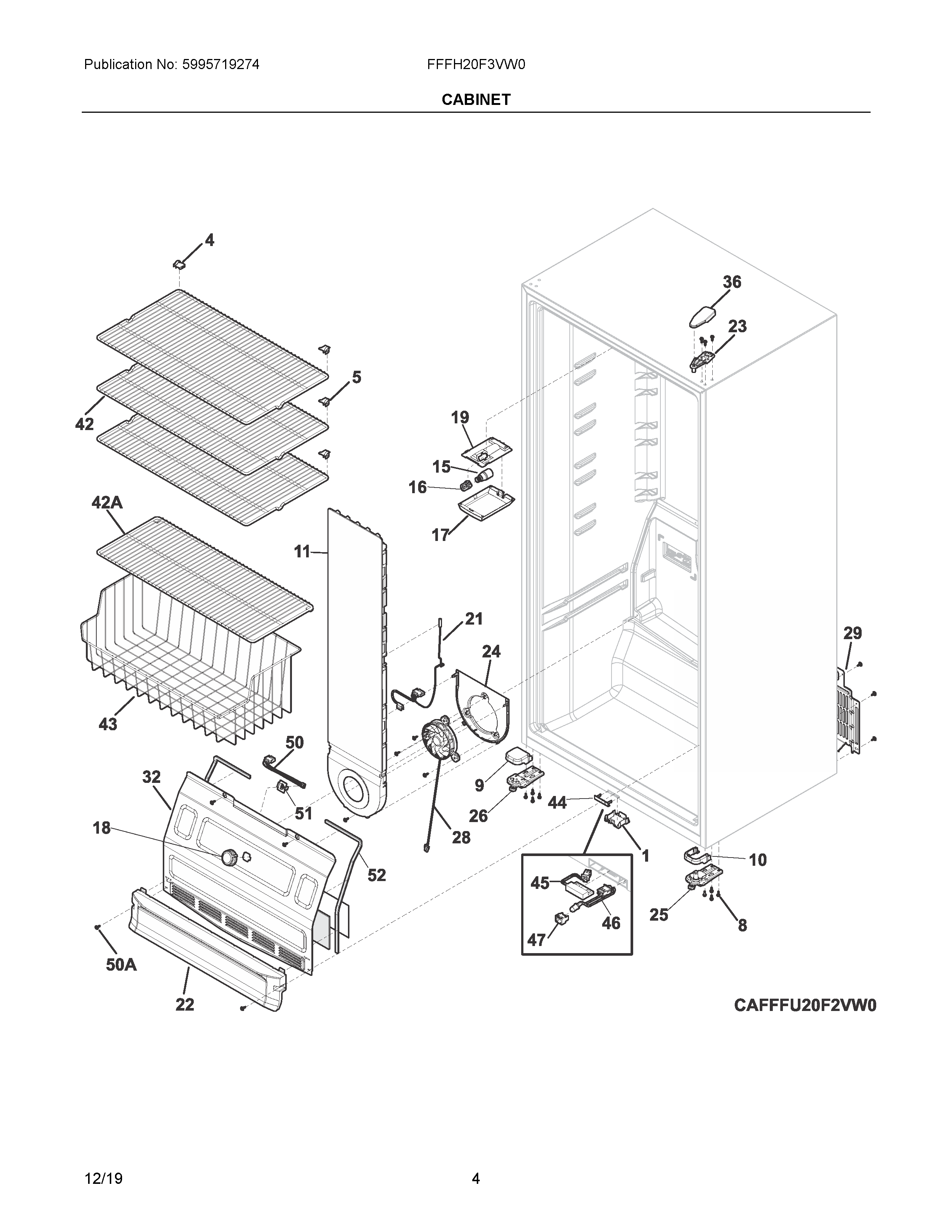 Parts and plans for Electrolux Freezer, Upright model FFFH20F3VW0 at